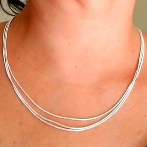 .925 Sterling Silver Layered Necklace Triple Strand Necklace Snake Chains New
